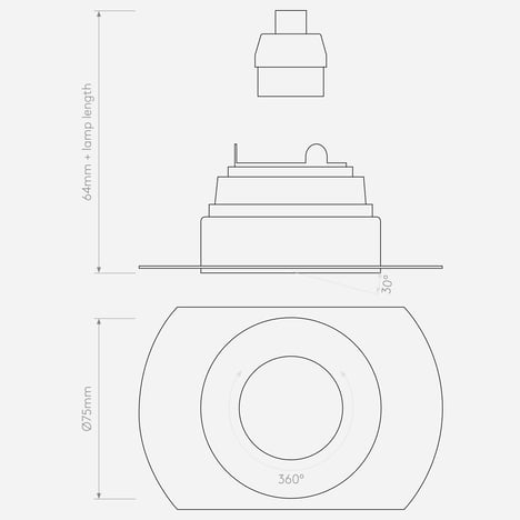 Trimless Slimline Round Adjustable Fire-Rated technical drawing