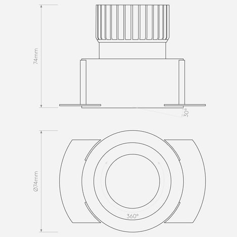 Trimless Round Adjustable LED technical drawing