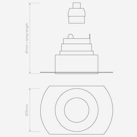 Trimless Slimline Round Fixed Fire-Rated IP65 technical drawing